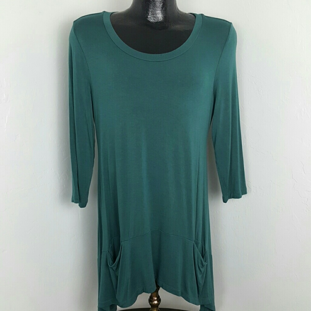Logo Lori Goldstein top tunic 3/4 sleeve green round neck women size M